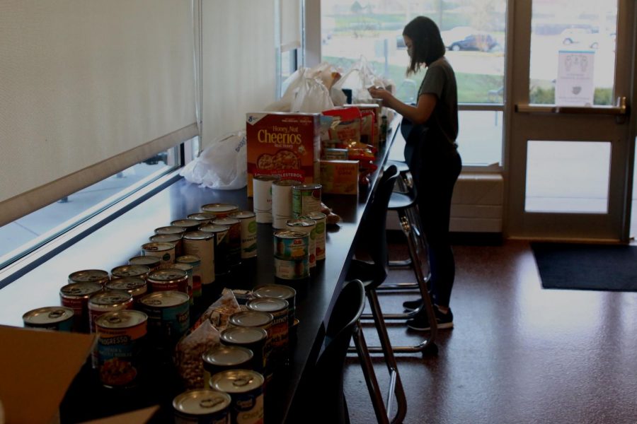 During a National Honors Society organized food drive, member junior Grace Emerson counted food collected through the drive on Thursday, Nov. 19. 