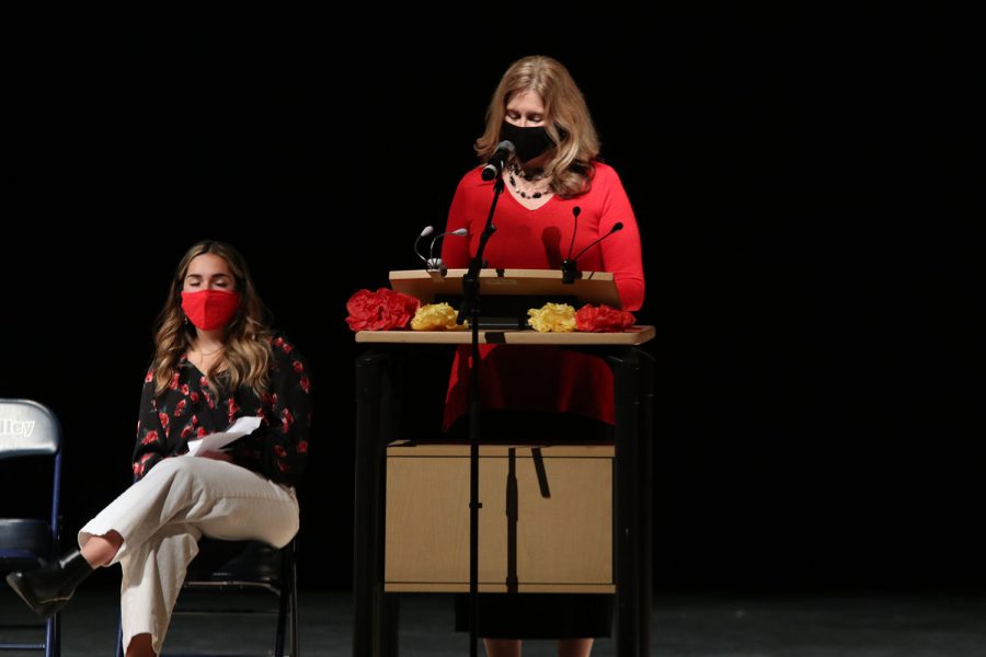 To begin the Spanish National Honor Society induction ceremony Wednesday, November 18, Spanish teacher Jan Good-Bollinger speaks about the importance of the club.