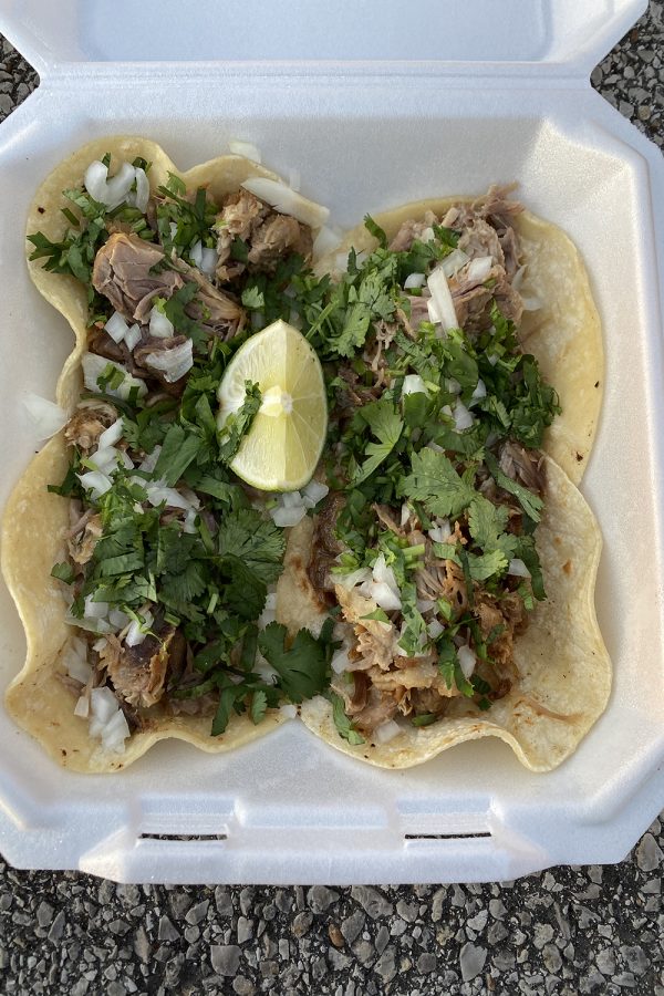 With cilantro, onions, and lime these delicious chicken tacos are a must try from Lulus place. 