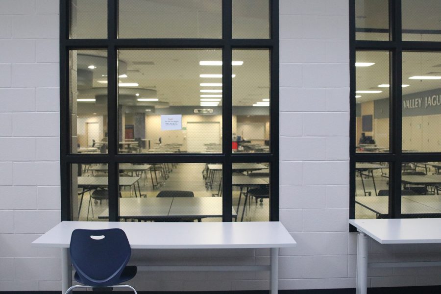 Tables have been placed directly outside the front of the cafeteria to allow more seating.