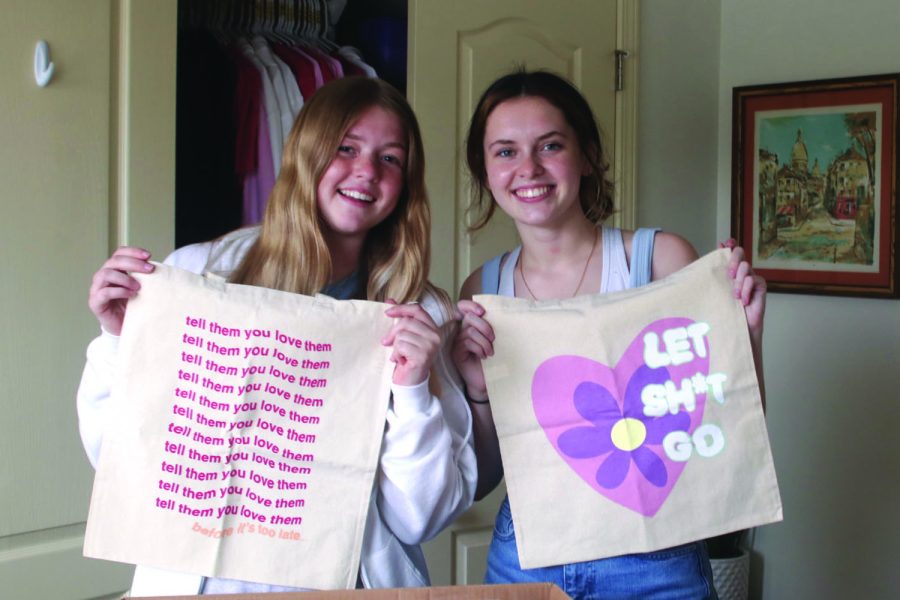 Holding up some of their favorite items on September 11th, seniors Kelly Doyle and Kylee Dunn aim to promote talk about mental health through their apparel business, impatient. “We did that as a way of saying our brand wants you to change your life,” Dunn said. “Go for your goals and do whatever it is you dream of doing and see where it can take you in life.” 