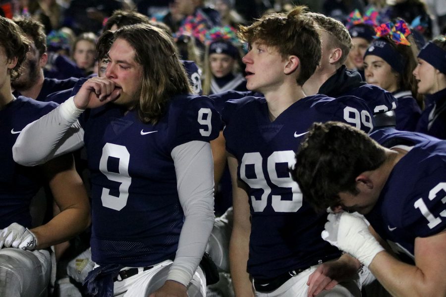 Getting emotional during head coach Joel Applebees speech after the game, senior wide receiver Cadynce Marlow sheds a tear.