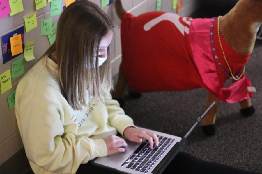 A student from Christopher Yancey’s ELT class works on editing her novel for National Novel Writing Month.