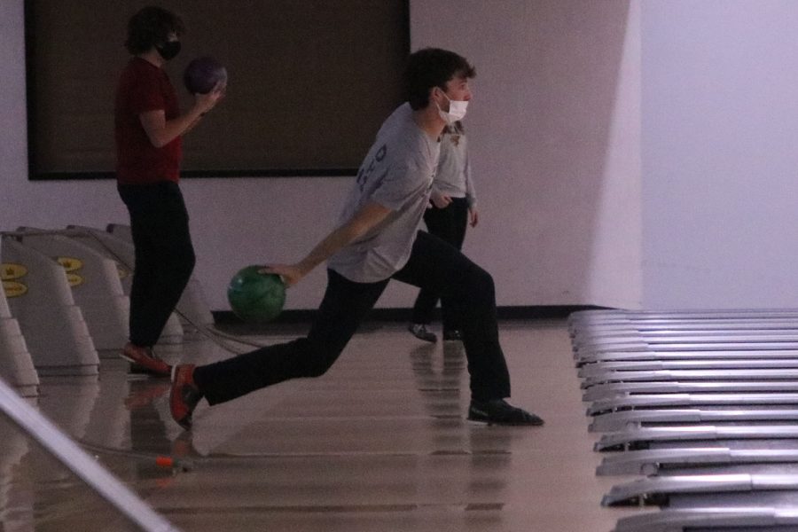 About to release the ball, senior Jack Weber focuses on the pins he needs to hit.