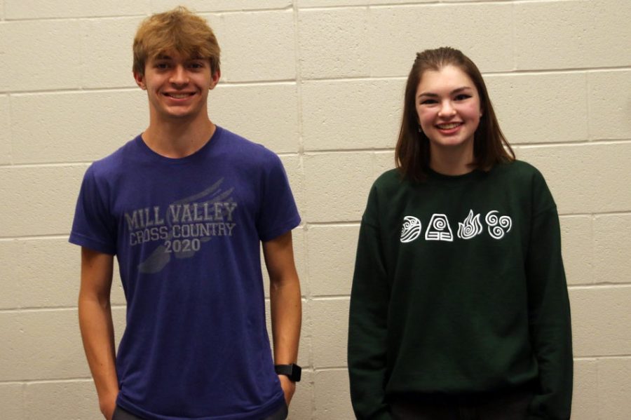 Seniors Grace Emerson and Aiden Burke pose together to honor their hard work for National Scholarship Month on Thursday, Nov. 11.