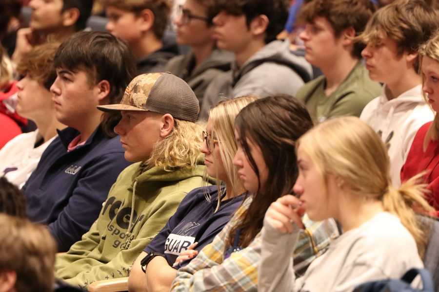 Junior students watch in awe at the drug awareness video and presentation.
