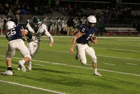 Snaking around a BVSW defensive back, junior Hayden Jay makes run for the end zone.