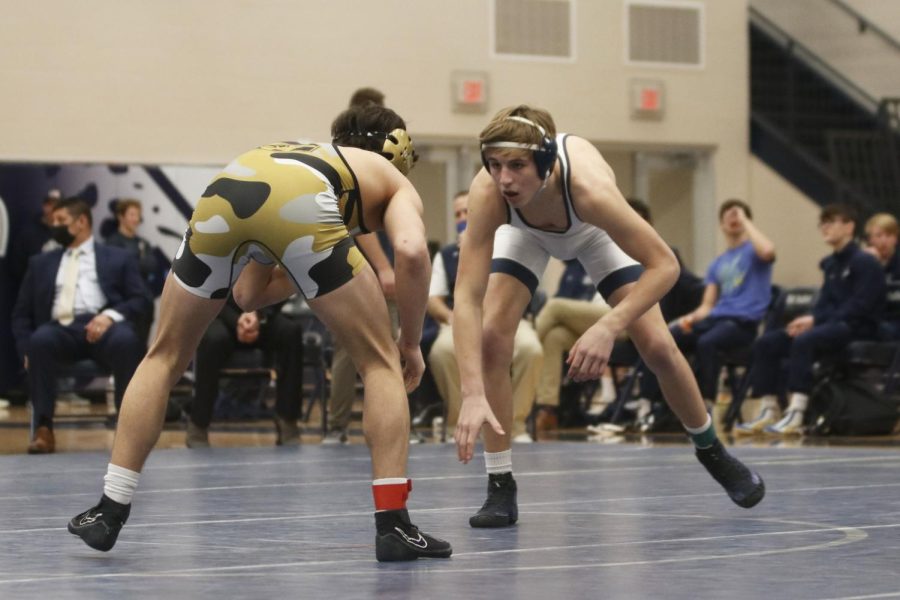 Eyes locked on his opponent, sophomore Colin McAlister plans out his next move.