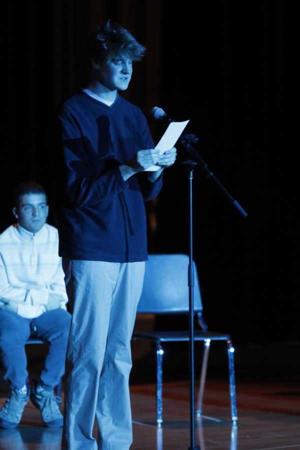 Senior Bret Weber states a popular poem about a man who does not want to Lose Himself.