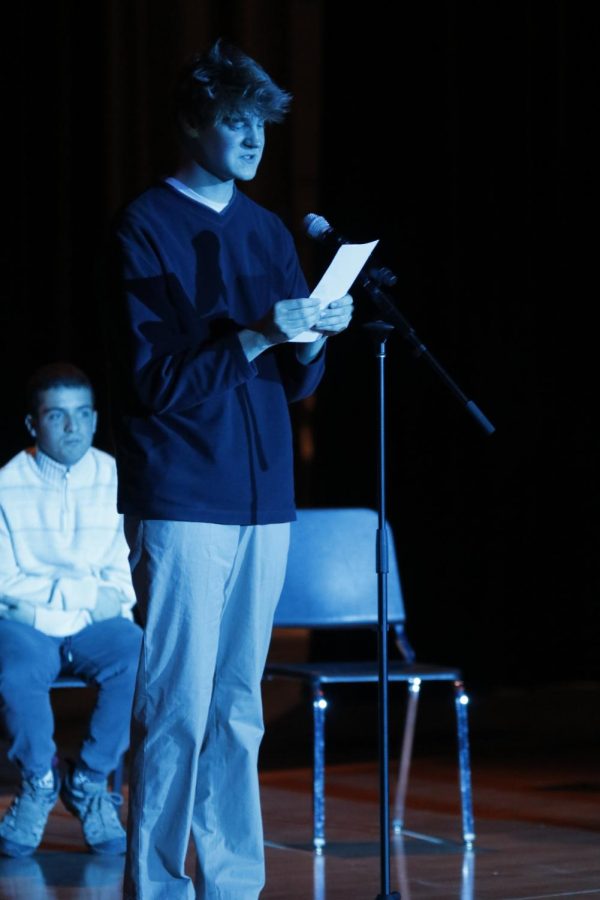 Senior Bret Weber states a popular poem about a man who does not want to 'Lose Himself.'
