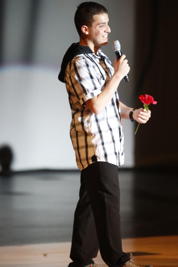 Rose in hand, senior Vinny Bruno answers the question of which staff member has impacted him the most during his time at Mill Valley.