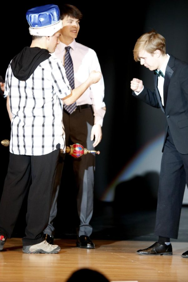 New Mr. Mill Valley senior Vinny Bruno fist bumps junior Carter Harvey who one runner up.