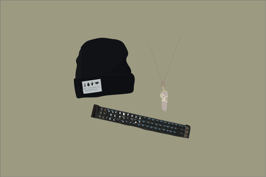 Boatwright wears accessories like beanies, studded belts and crystal necklaces to school to accommodate his grunge style of clothing.