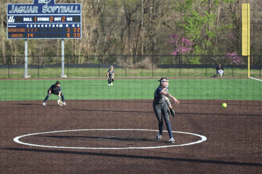 Sophmore Brooklyn LaFon throws a pitch toward the opponent on April 26, 2022