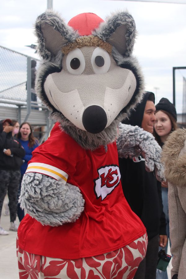KC Wolf strikes a pose during Tailgate Tuesday. 