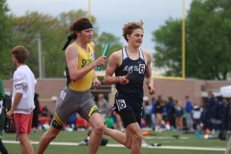 As the anchor leg of the 4x800 meter relay, senior Jacob McGlasson runs the last 300 meters of the race.