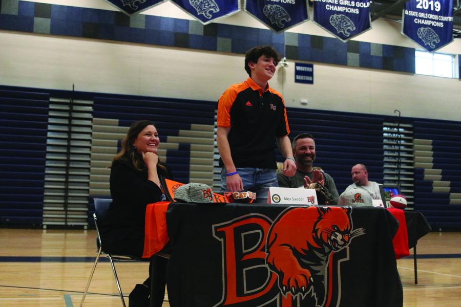 Senior Alex Sauder signs to play baseball at Baker University.
