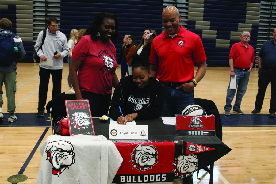 Senior Rhyan Lucas signs to play volleyball at McPherson College.
