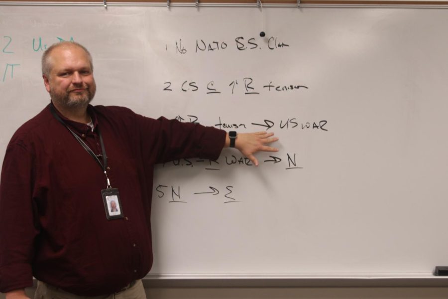 Instructing a class of novice debaters, speech and communications instructor Shawn Rafferty gestures to a mapped out argument. On the board, the list displays this year’s current debate topic around NATO and international tensions. “Mill Valley is a very good school,” said Rafferty, “I look forward to the opportunity and the challenges of working here.”