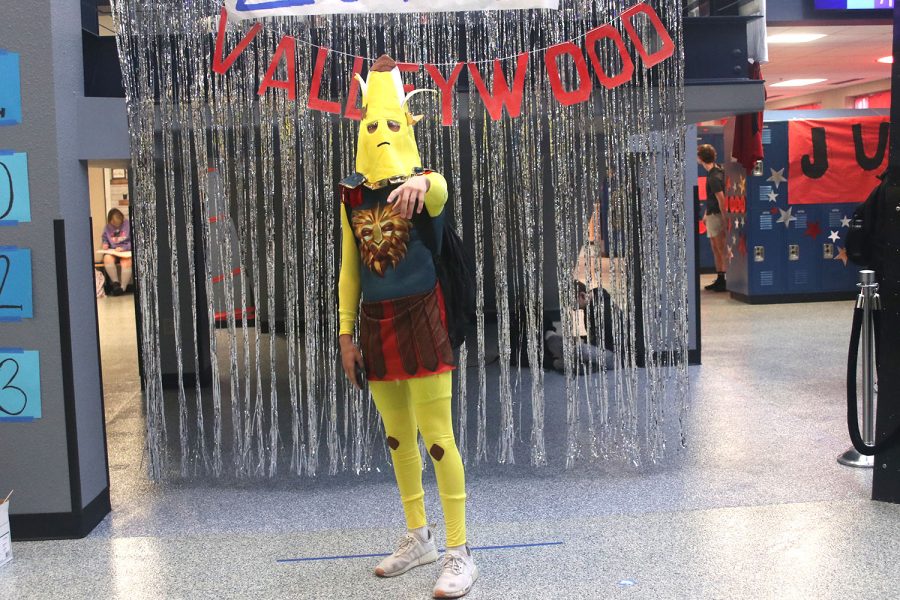 Dressed from head to toe in yellow, freshman Jake Brown shows off his class color.