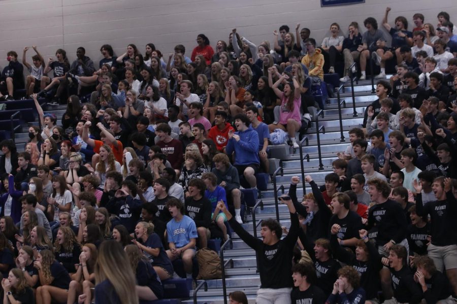 The sophomore student section gets loud during their turn to see what grade could be the loudest in a friendly competition. 
