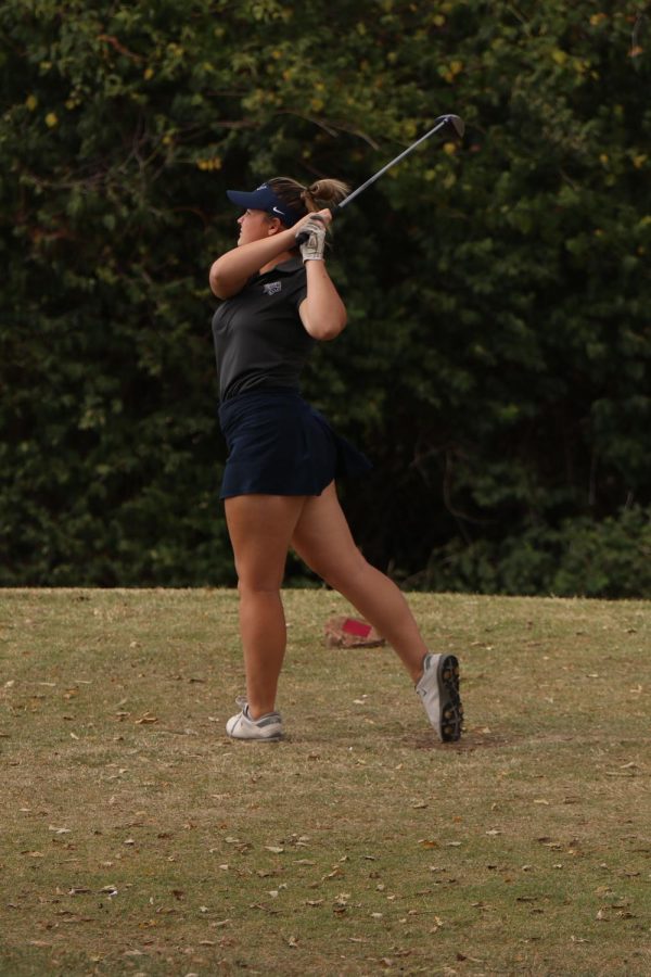 Looking ahead, junior Kathryn Yockey sees where her ball landed. 

