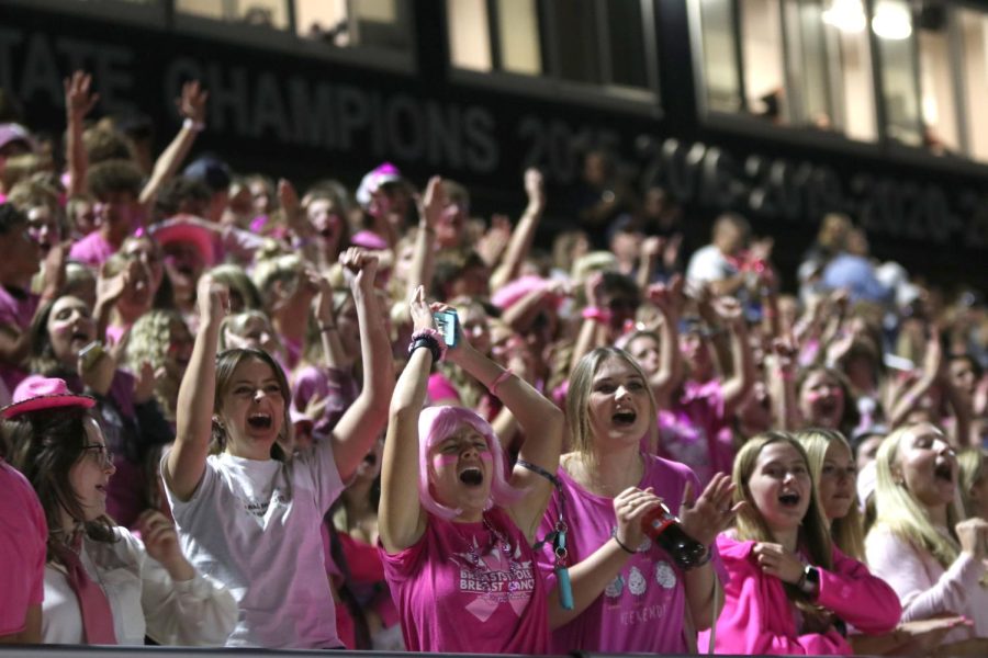 The student section cheers as the team scores again.
