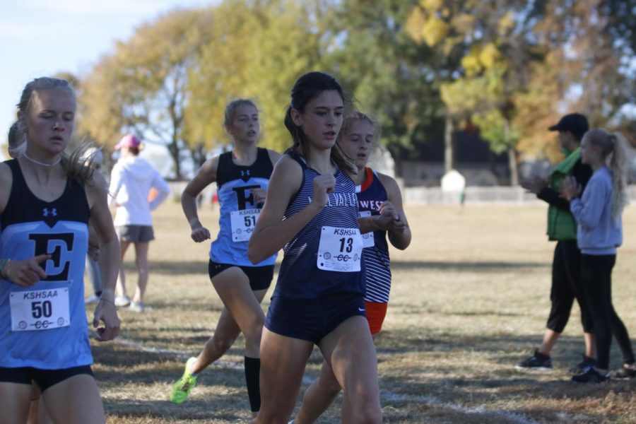 At the beginning of the race, freshman Paige Roth starts strong. 