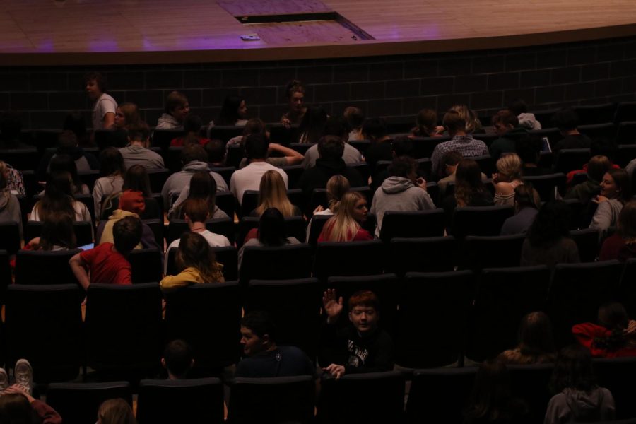 Students gathered in the PAC to view four separate films that were put together by Video Productions students.