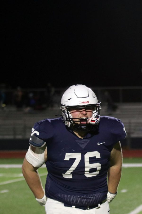 Senior Jack Melvin gets hyped after winning the football game on Friday, Nov. 18.