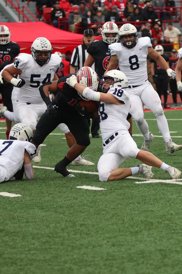 Senior Broc Worcester brings down an opponent.  