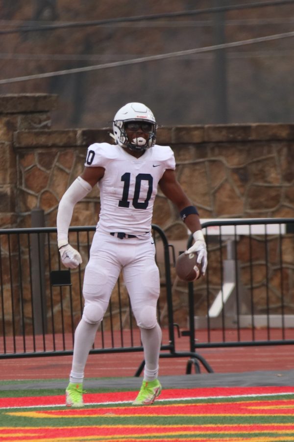 Junior Davion Harris gets excited after getting another touchdown.