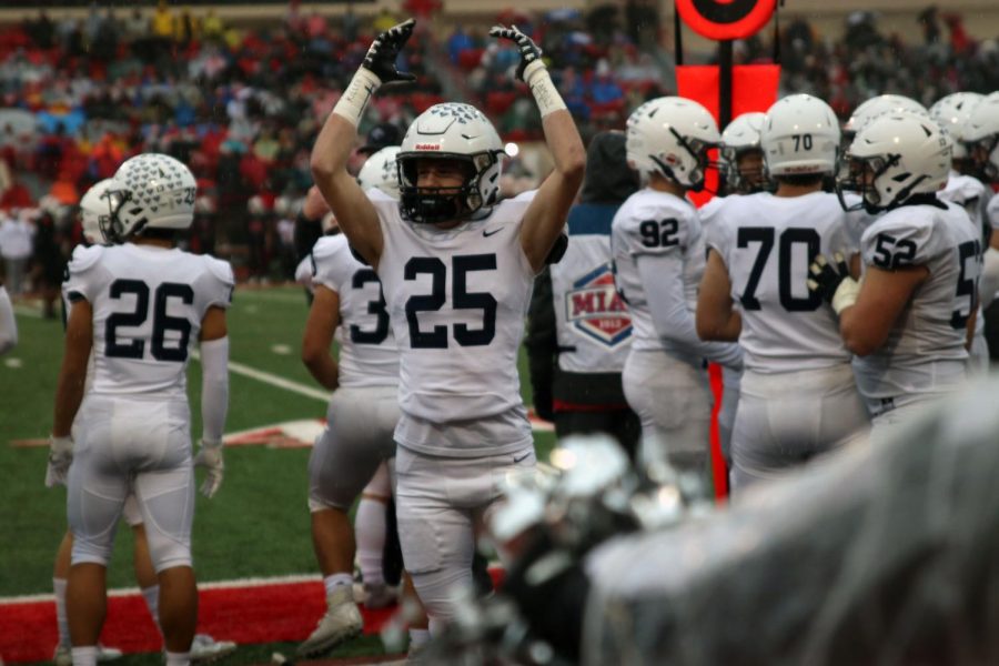 Senior Hudson Ivy celebrates during the last few seconds of the game.