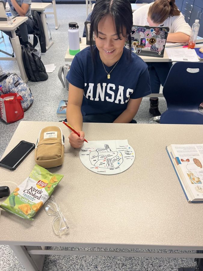 Senior Rose Lee works on her project for psychology about the different parts of the brain on October 26