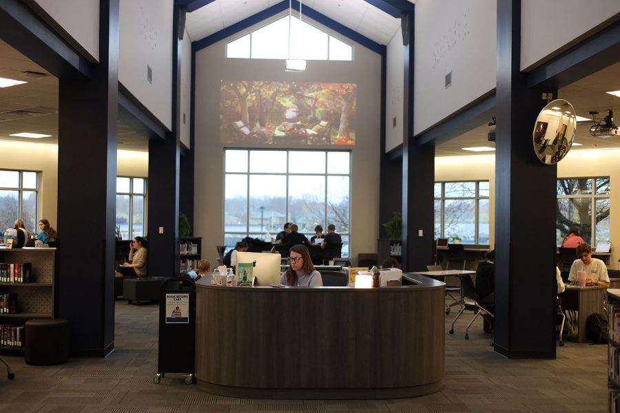 Librarian Ashley Agre plays calming music throughout the library. 