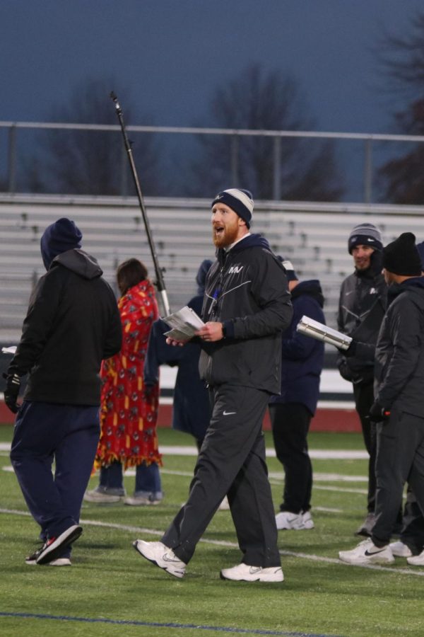 Coach Andrew Hudgins yells out the next play for the defensive during Tuesday, Nov. 15 practice. 