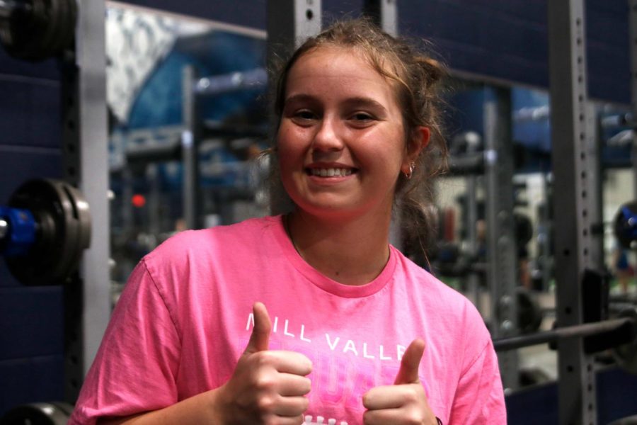 Junior Elly Vanrheen gives a thumbs up to the camera after a long practice 