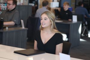 As she looks at her interviewer, junior Maci Burger talks about her hobbies during mock interviews in Career and Life Planning.