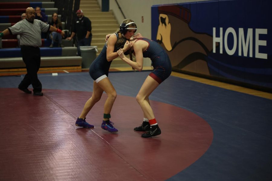Grabbing her opponent, junior Emily Summa tries to bring them down.
