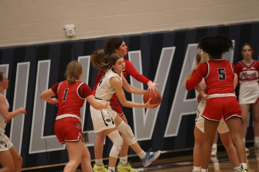Sophomore Averie Landon goes for a rebound.
