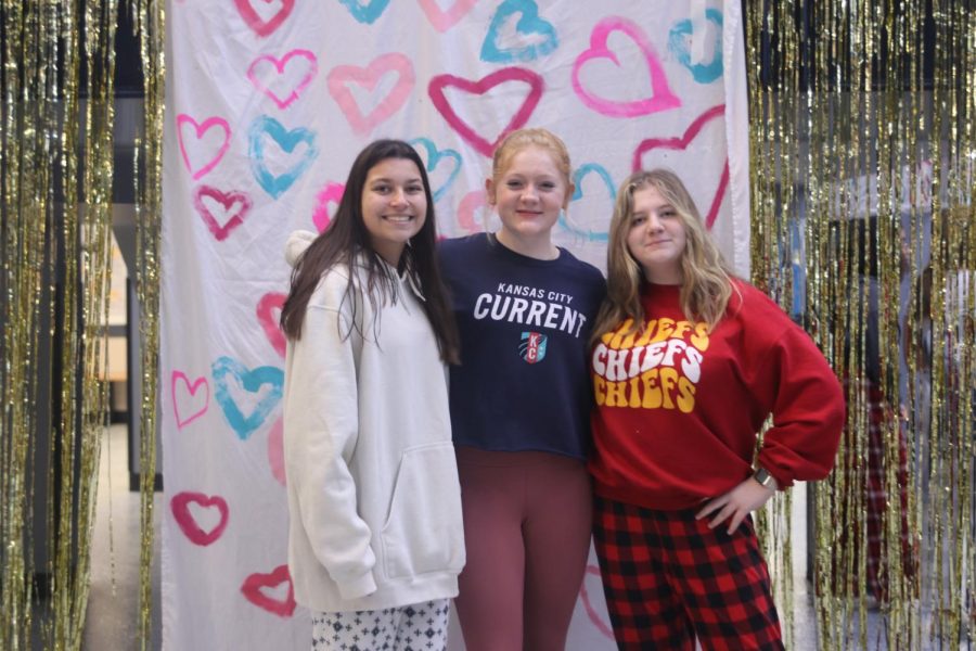 Showing off their best PJ’s, freshman Nadia Kindt, Emma Carbajo and Elaina Weese gather for a picture. 