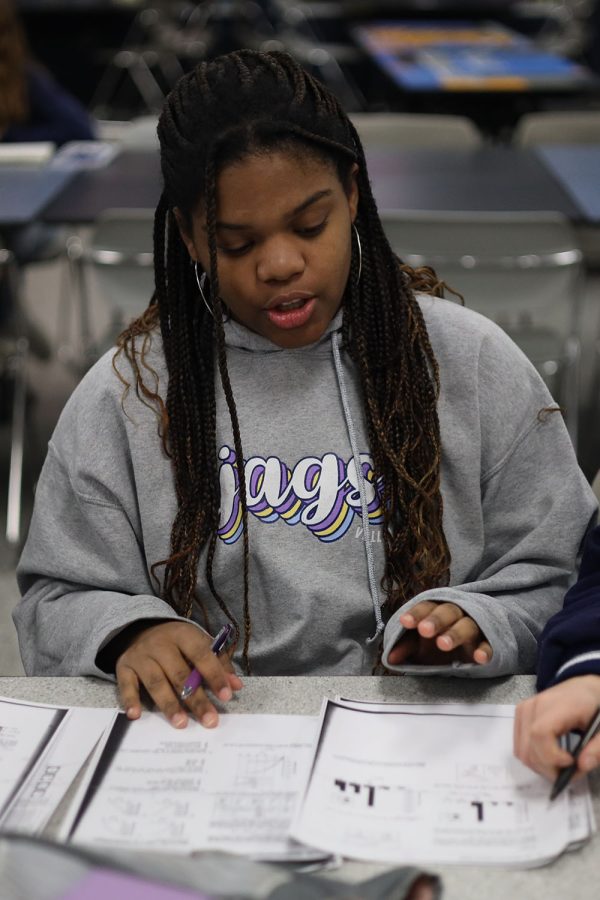 Junior Kyla Newton works on her practice test for the ACT. 