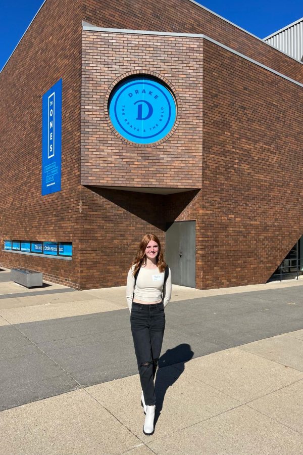 While visiting Drake University, junior Ashley Makalous poses for a picture while on a college tour. 