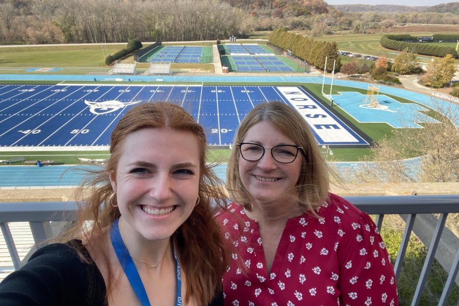 Smiling for the photo, junior Ashley Makalous and her mom Stephanie Makalous pose for a selfie at Luther University while on a college tour. 