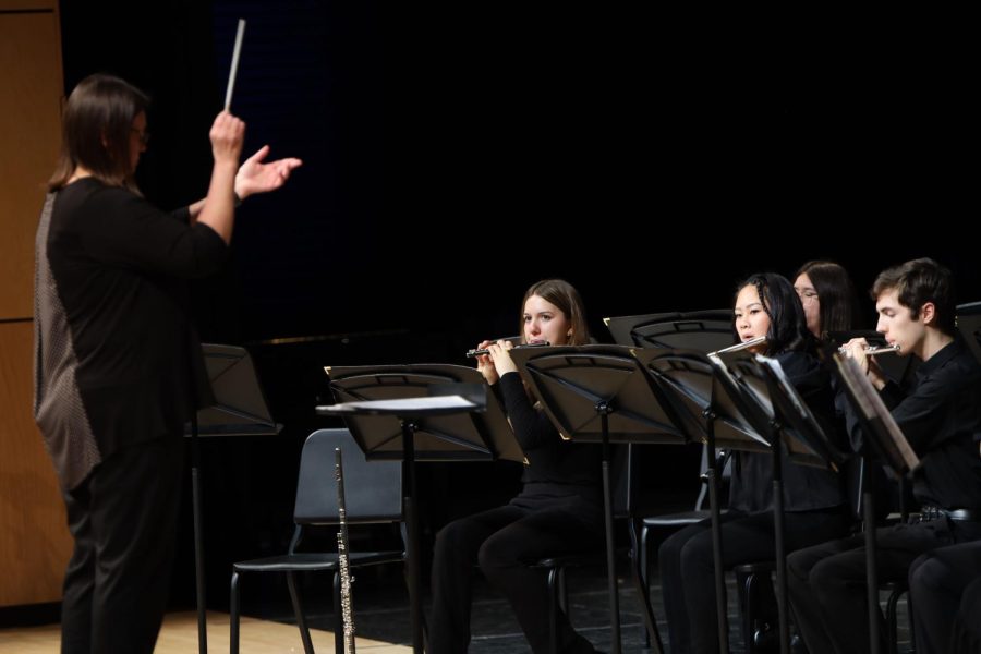 Conducted by band teacher Deb Steiner, the flute section focuses on playing.