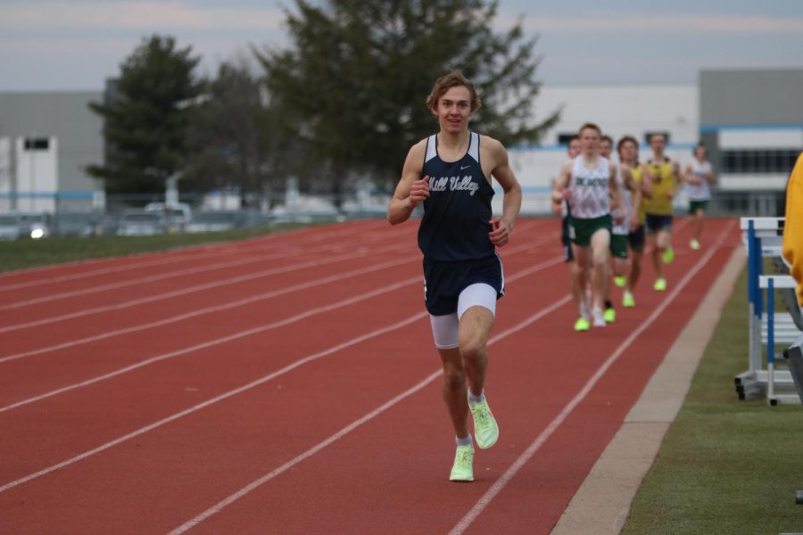 Leading the pack, sophomore Carter Cline maintains his pace. Cline finished in first with a mile time of 4:35.