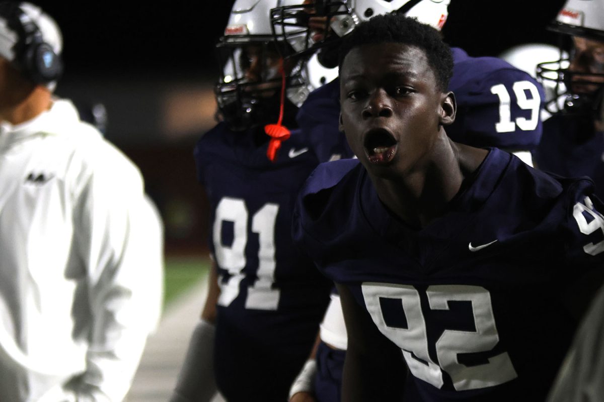 Following a flag on the play in the third quarter, senior Ebrima Sabally reacts to the prevention of a touchdown.