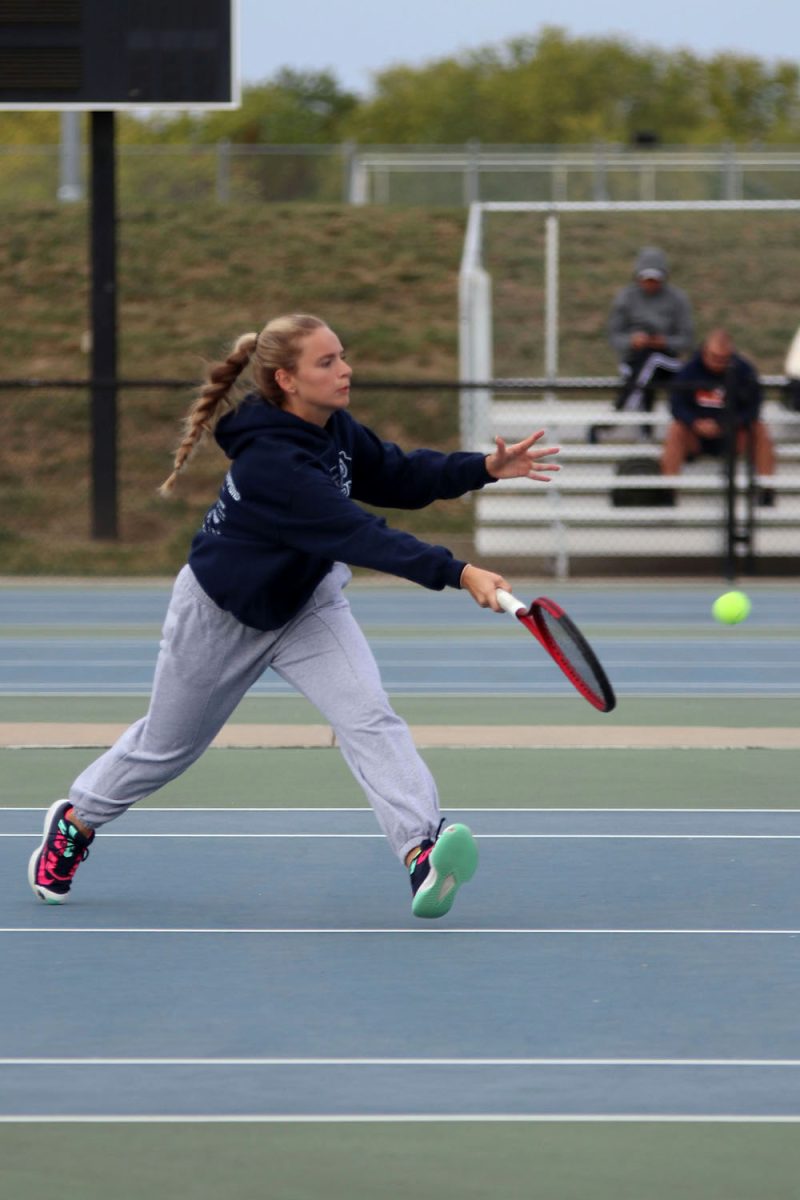 Just in time, junior Marissa Hoelting saves the ball before it reaches the ground.