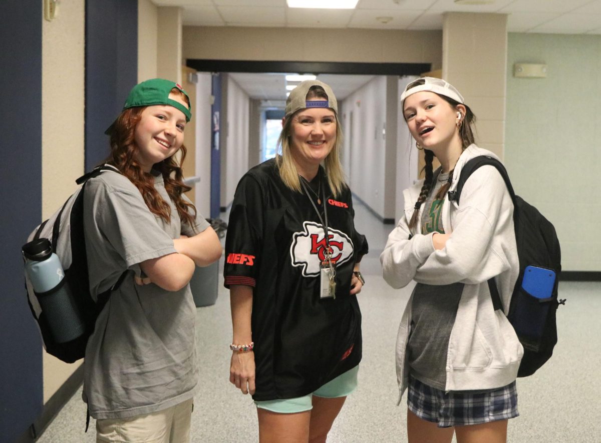 Freshman Hadley Doyle, Samantha Reed, and special education teacher Faith Bilyeu get ready for spirit week Tuesday Jan. 30th