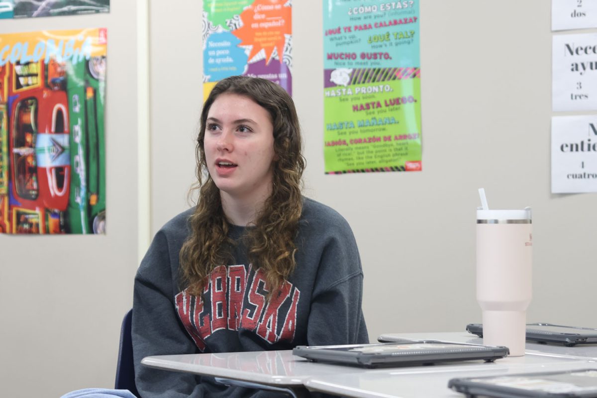 Speaking in front of the class, freshman Natalie Long answers the question towards her in spanish, Monday, Jan. 29.
